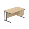 Rectangular Desk + 3 Drawer Fixed Pedestal, 1400 X 800 Canadian Oak Graphite Learning SPACE