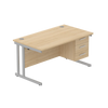 Rectangular Desk + 3 Drawer Fixed Pedestal, 1400 X 800 Canadian Oak Silver Learning SPACE