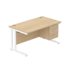 Rectangular Desk + 3 Drawer Fixed Pedestal, 1400 X 800 Canadian Oak White Learning SPACE