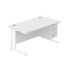 Rectangular Desk + 3 Drawer Fixed Pedestal, 1400 X 800 Arctic White White Learning SPACE