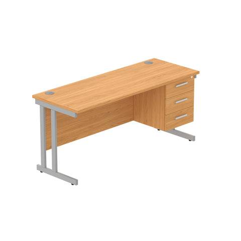 Rectangular Desk + 3 Drawer Fixed Pedestal, 1600 X 600 Norwegian Beech Silver Learning SPACE