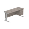 Rectangular Desk + 3 Drawer Fixed Pedestal, 1600 X 600 Alaskan Grey Oak Silver Learning SPACE