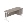 Rectangular Desk + 3 Drawer Fixed Pedestal, 1600 X 600 Alaskan Grey Oak White Learning SPACE
