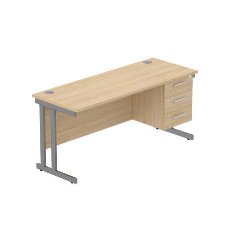 Rectangular Desk + 3 Drawer Fixed Pedestal, 1600 X 600 Canadian Oak Graphite Learning SPACE