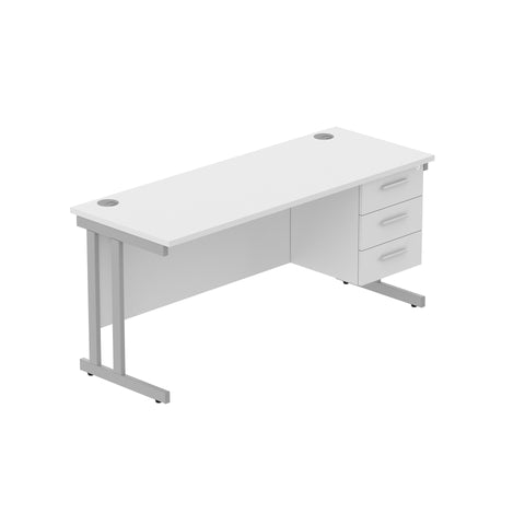 Rectangular Desk + 3 Drawer Fixed Pedestal, 1600 X 600 Arctic White Silver Learning SPACE