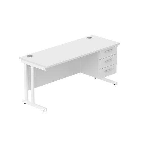 Rectangular Desk + 3 Drawer Fixed Pedestal, 1600 X 600 Arctic White White Learning SPACE