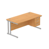 Rectangular Desk + 3 Drawer Fixed Pedestal, 1600 X 800 Norwegian Beech Silver Learning SPACE