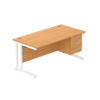 Rectangular Desk + 3 Drawer Fixed Pedestal, 1600 X 800 Norwegian Beech White Learning SPACE