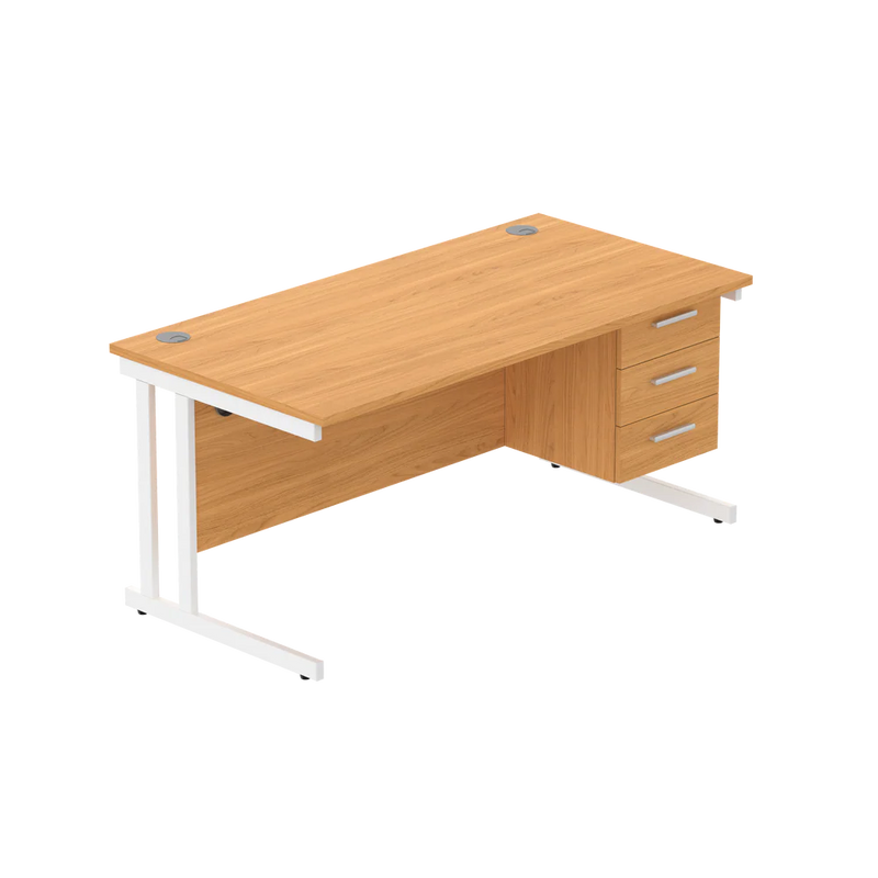 Rectangular Desk + 3 Drawer Fixed Pedestal, 1600 X 800 Norwegian Beech White Learning SPACE