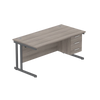 Rectangular Desk + 3 Drawer Fixed Pedestal, 1600 X 800 Alaskan Grey Oak Graphite Learning SPACE