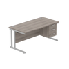 Rectangular Desk + 3 Drawer Fixed Pedestal, 1600 X 800 Alaskan Grey Oak Silver Learning SPACE