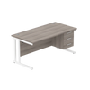Rectangular Desk + 3 Drawer Fixed Pedestal, 1600 X 800 Alaskan Grey Oak White Learning SPACE