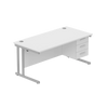 Rectangular Desk + 3 Drawer Fixed Pedestal, 1600 X 800 Arctic White Silver Learning SPACE