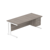Rectangular Desk + 3 Drawer Fixed Pedestal, 1800 X 800 Alaskan Grey Oak White Learning SPACE