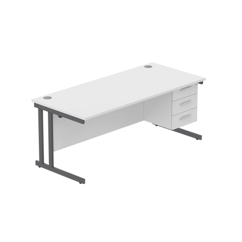 Rectangular Desk + 3 Drawer Fixed Pedestal, 1800 X 800 Arctic White Graphite Learning SPACE