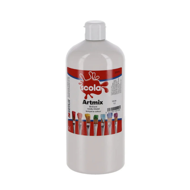 SCOLA Readymix Washable Liquid Poster Paint 1L, White Art Supplies Learning SPACE