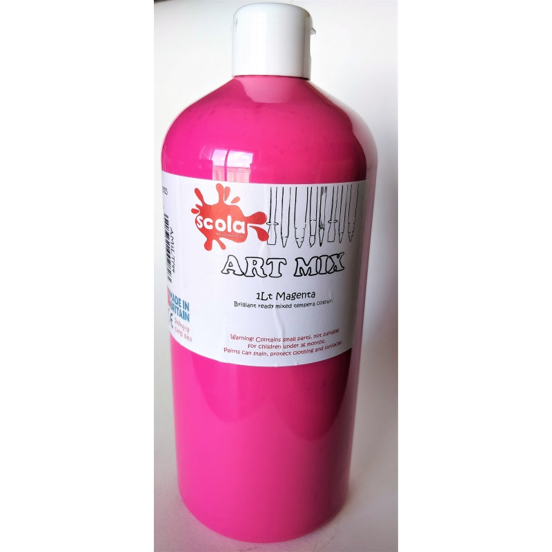 SCOLA Readymix Washable Liquid Poster Paint 1L, Magenta Art Supplies Learning SPACE