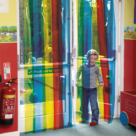 School Rainbow Strip Free Flow Curtains-Calmer Classrooms,Classroom Displays,Helps With,Matrix Group,Nursery,Playground Wall Art & Signs,Rainbow Theme Sensory Room,Sensory Wall Panels & Accessories-Learning SPACE