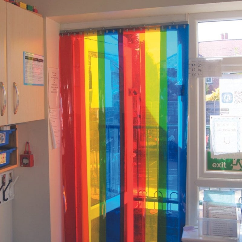 School Rainbow Strip Free Flow Curtains-Calmer Classrooms,Classroom Displays,Helps With,Matrix Group,Nursery,Playground Wall Art & Signs,Rainbow Theme Sensory Room,Sensory Wall Panels & Accessories-2m x 1m-KIT303-Learning SPACE