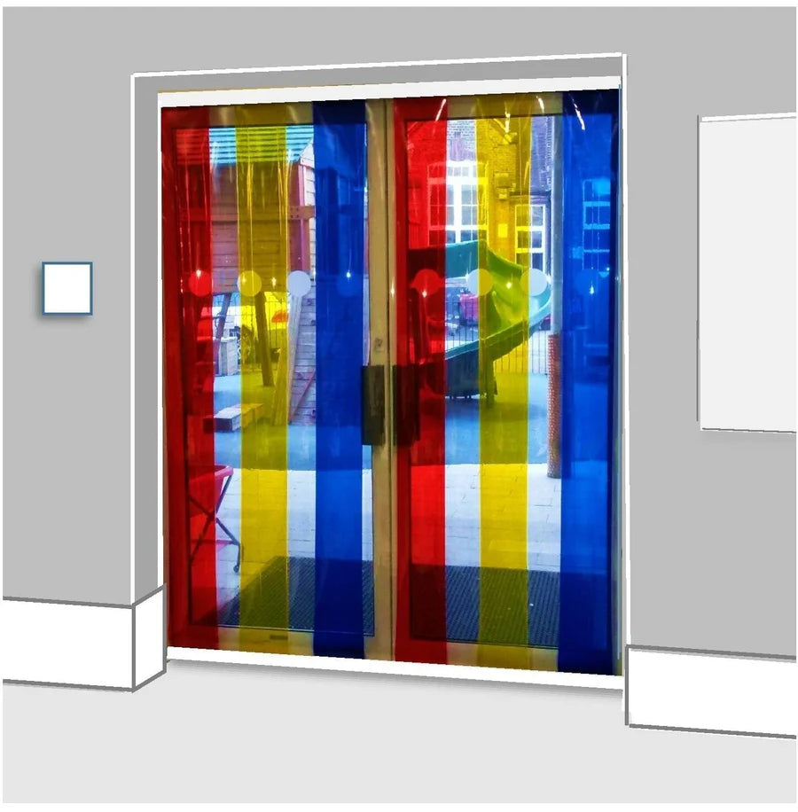 School Rainbow Strip Free Flow Curtains 2m x 2m, Learning SPACE