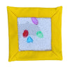 Yellow Sensory Touch and Search Bag with colourful shapes among white filling