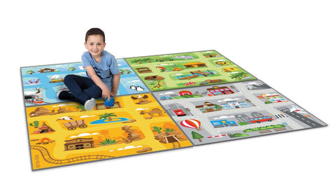 Small World Road Map Indoor/Outdoor Carpet Set of 4, Learning SPACE