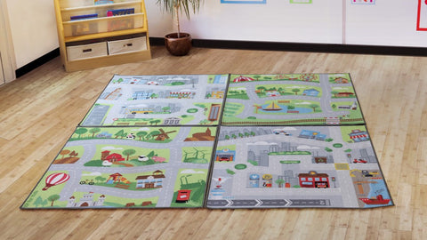 Small World Road Map Indoor/Outdoor Carpet Set of 4, Learning SPACE