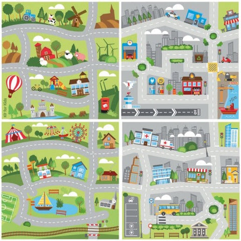 Small World Road Map Indoor/Outdoor Carpet Set of 4, Set 1 Learning SPACE