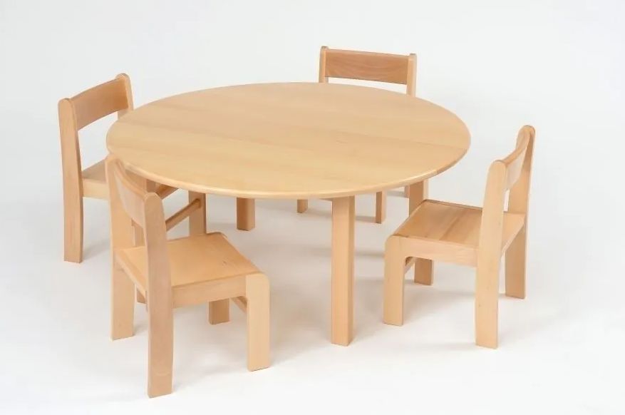 Solid Beech Circular Table & 21Cm Beech Stacking Chairs (4 Pack), Learning SPACE