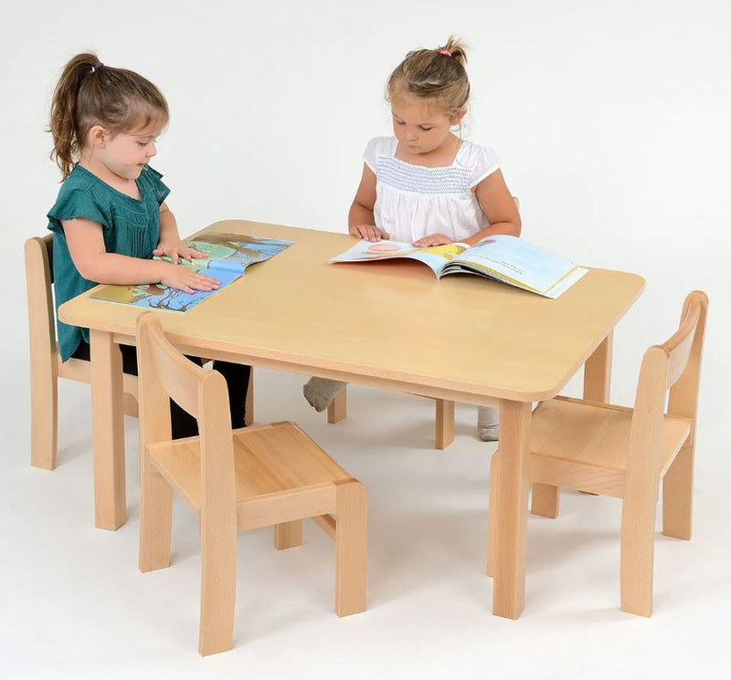 Solid Beech Rectangular Table & 26Cm Beech Stacking Chairs (4Pk), Learning SPACE