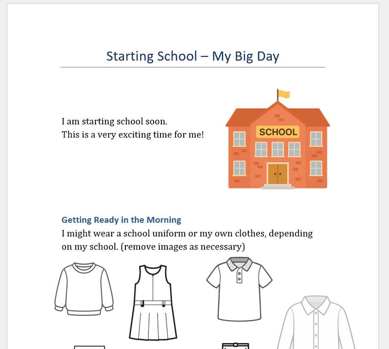 Starting School Social Story (Editable & Printable Word Template), Learning SPACE