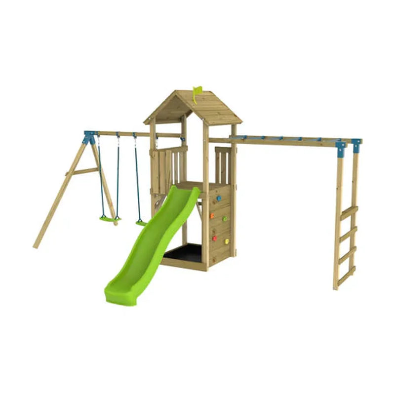 TP Skywood Wooden Climbing Frame (UK Mainland Only), Monkey Bars & Double Swing & Slide Learning SPACE