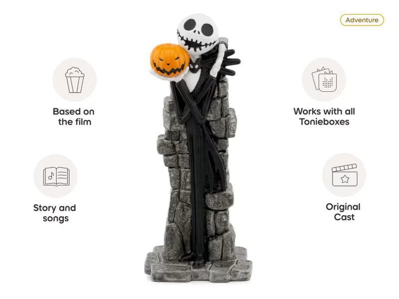 The Nightmare Before Christmas Tonie features graphic highlighting the film story, songs and Toniebox compatibility