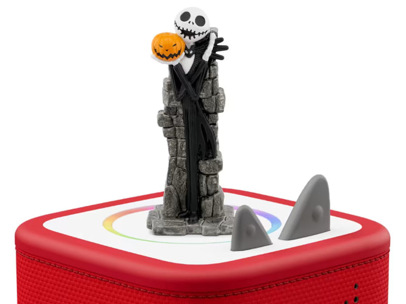 Jack Skellington Tonie holding a pumpkin on a red Toniebox, sold separately