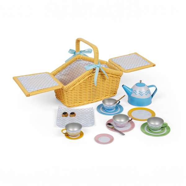 Toy Picnic Set in Yellow Basket-Bigjigs Toys,Kitchens & Shops & School,Play Food,Play Kitchen,Play Kitchen Accessories,SCOTEXCEL-Learning SPACE