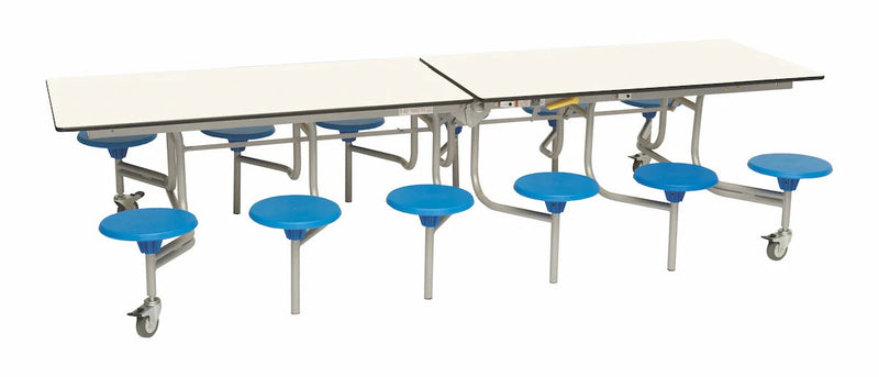 Twelve Seat Rectangular Mobile Folding Table - Suitable for age group 7 – 11 years, White Blue Learning SPACE