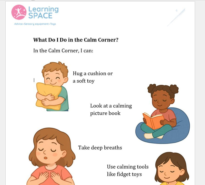 Using My Calm Corner Safe Space – Editable Social Story (Printable Word Template), Learning SPACE