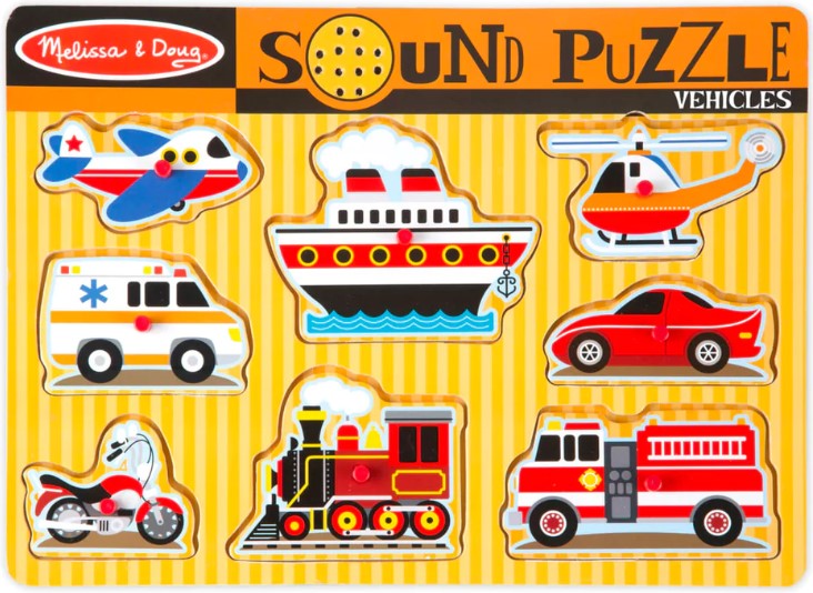 Vehicles Sound Puzzle - 8 Pieces-Baby Wooden Toys,Sound,Sound. Peg & Inset Puzzles,Stock-Learning SPACE