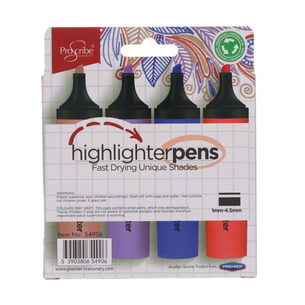 Proscribe Pack of 4 Highlighter Pens