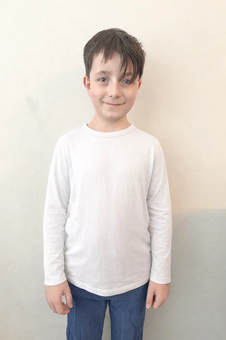 Kids White Fidget-T Long Sleeve Shirt: Sensory Clothing with Built-in Popits, Learning SPACE