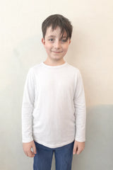 Kids White Fidget-T Long Sleeve Shirt: Sensory Clothing with Built-in Popits, Learning SPACE