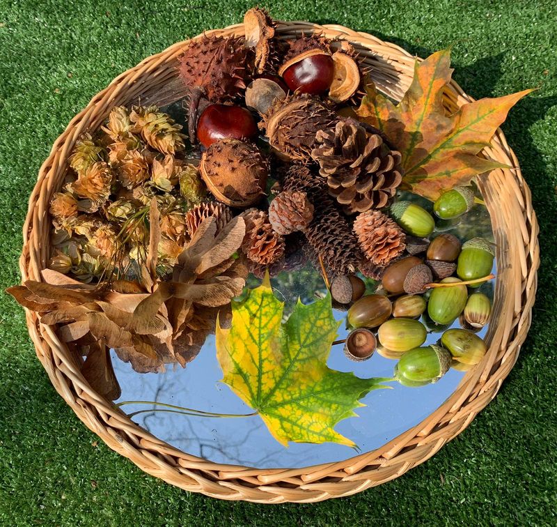 Wicker Mirror Circle Tray, Learning SPACE