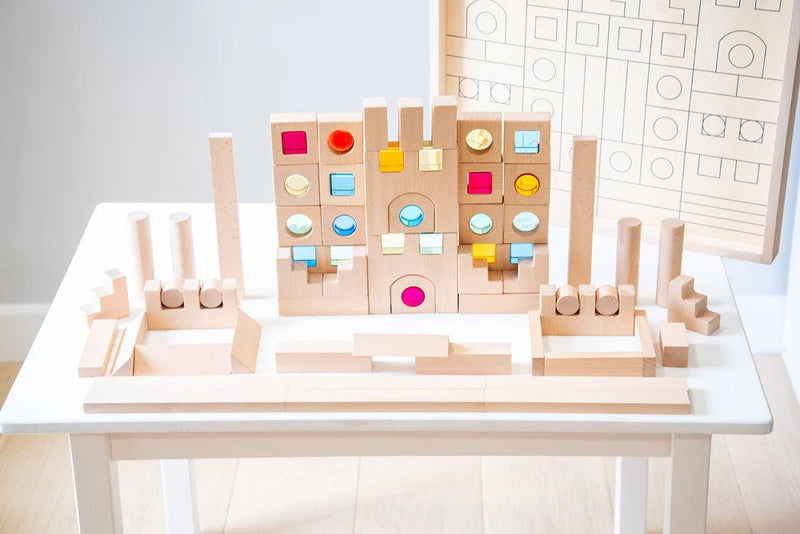 Wooden Building Gem Blocks- 83 piece set, Learning SPACE