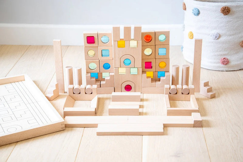 Wooden Building Gem Blocks- 83 piece set, Learning SPACE