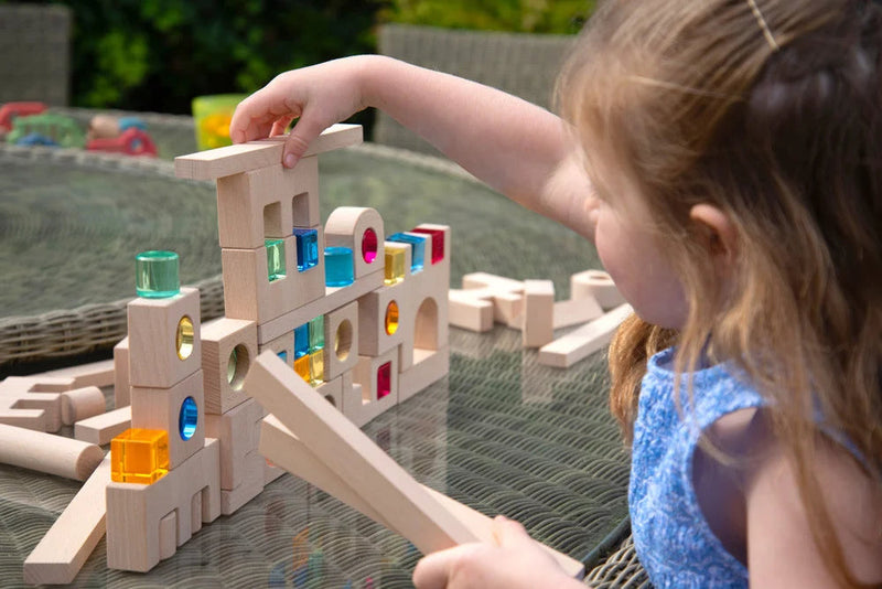Wooden Building Gem Blocks- 83 piece set, Learning SPACE