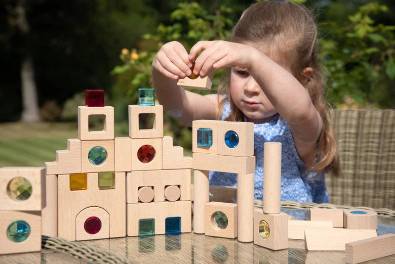 Wooden Building Gem Blocks- 83 piece set, Learning SPACE