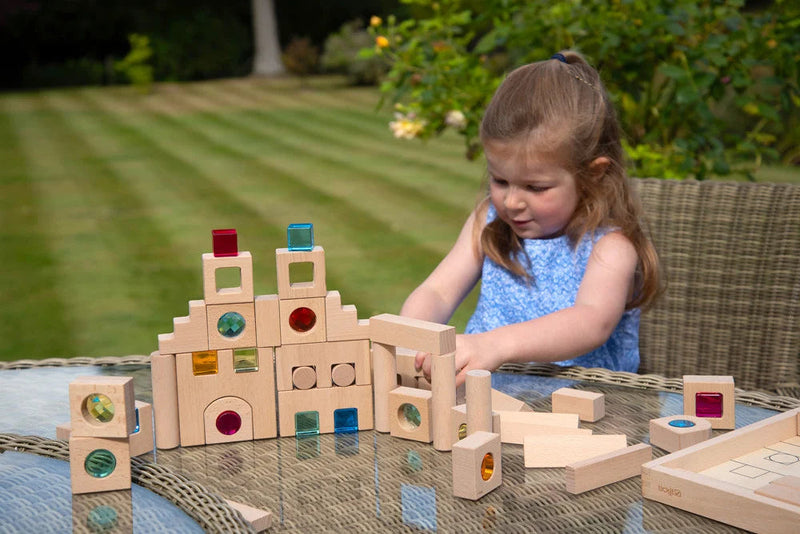 Wooden Building Gem Blocks- 83 piece set, Learning SPACE