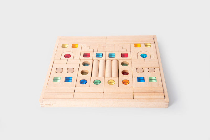 Wooden Building Gem Blocks- 83 piece set, Learning SPACE