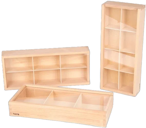 Wooden Discovery Boxes Montessori Sorting & Sensory Play Pk3, Learning SPACE