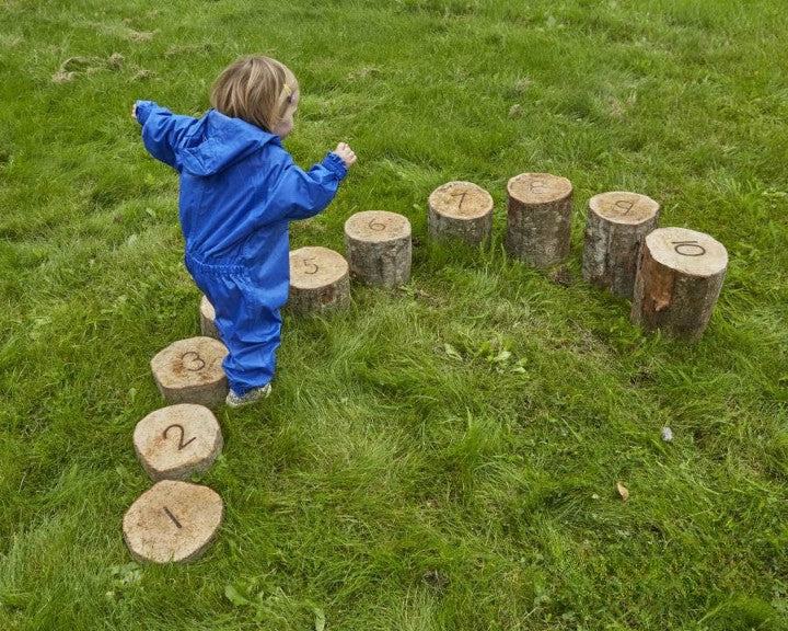 Wooden Number Logs Height Sorted Stepping Stones (10Pk), Learning SPACE